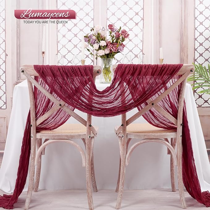 20 Pack Burgundy Cheesecloth Table Runner 120 Inch 10FT Rustic Boho Gauze Cheese Cloth Table Runner for Wedding Party Baby Shower Thanksgiving Christmas Decoration