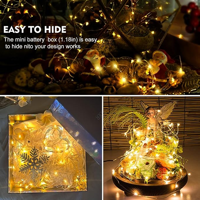 AIKEI 100 Pack LED Fairy Lights Battery Operated, Mini String Lights Waterproof 7 Feet 20 Led Firefly Starry Lamps for Wedding Party Bedroom Garden Christmas Decoration Warm White