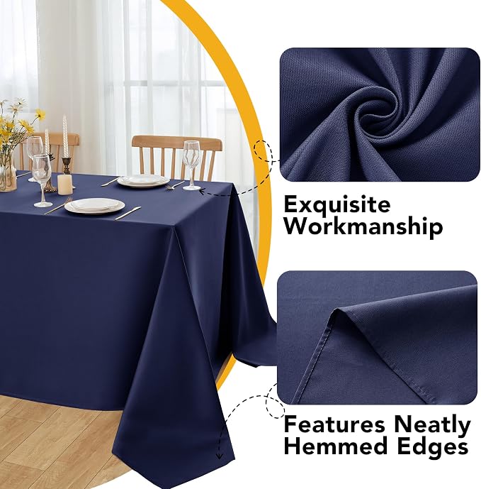 6-Pack Navy Blue Tablecloths for Rectangle Tables, 60 x 102 Inches, Stain-Resistant Polyester Fabric for 6 Foot Tables - Washable Table Covers for Weddings, Banquet, Birthday, Parties, Events