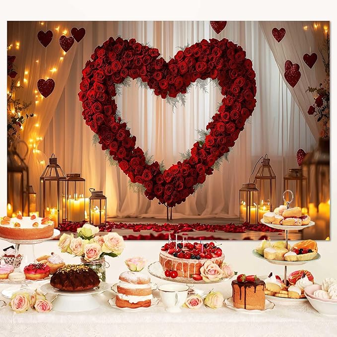 10X8ft Valentine's Day Backdrop Red Love Heart Photography Background, Romantic Wedding Bridal Party Background Decor Love Heart Backdrop Banner Portrait Photo Studio Booth Props