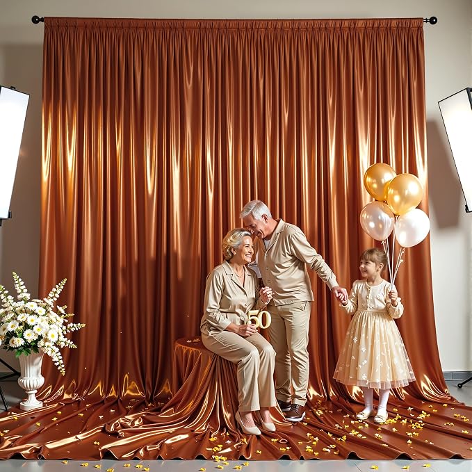 Terracotta Glitter Backdrop Curtains - 20x12FT Satin Photo Backdrop, Wrinkle-Free Shimmer Back Drop Cloth Shiny Drapes for Photobooth Wedding Birthday Parties Photoshoot Background Decorations