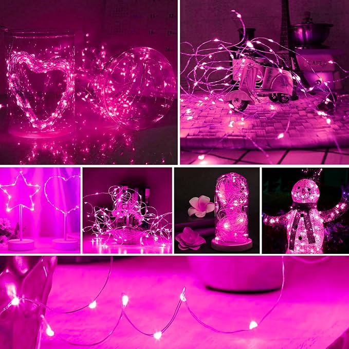 ZGWJ Fairy Lights Battery Operated, 100 Pack Twinkle String Lights 20 LED 7FT 3 Lighting Modes for Bedroom Decor, Easter, Halloween, Christmas, Party Indoor and Outdoor Decoration Pink