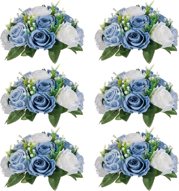 Sziqiqi Blue Flowers Artificial for Decoration Silk Kissing Balls for Wedding - Artificial Flower Ball Center Pieces Decoration for Table Floral Arrangement