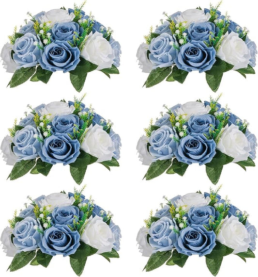 Sziqiqi Blue Flowers Artificial for Decoration Silk Kissing Balls for Wedding - Artificial Flower Ball Center Pieces Decoration for Table Floral Arrangement