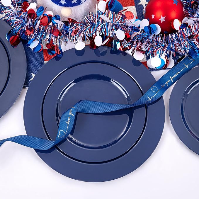 FLOWERCAT 60PCS Blue Plastic Plates - Heavy Duty Blue Plates Disposable (10.25" & 7.5") - serve for 30guest Birthday Party/Wedding/4th of July