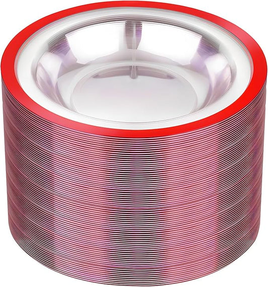Liacere 60Pcs Red Plastic Bowls - Disposable Clear and Red Dessert Bowls - 12OZ Premium Plastic Soup Bowls for Wedding &Party