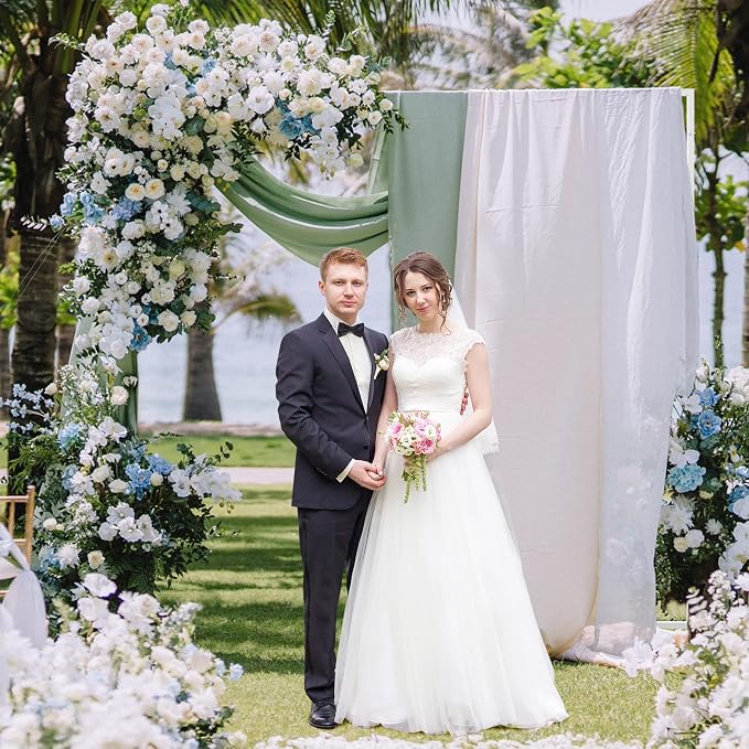 Putros Heavy Duty Backdrop Stand 8ft x 8ft White Pipe and Drape Kit Adjustable Metal Backdrop Sand for Wedding Photobooth Exhibition Decoration