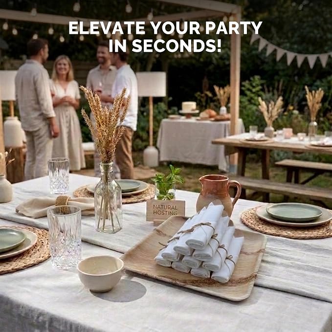 Prerolled Disposable Bamboo Cutlery Set – 50 Pack Pre Wrapped Silverware and Napkin Bundle with Forks, Knives, Spoons for Parties, Weddings, Events, and BBQ (Natural - Beige String)