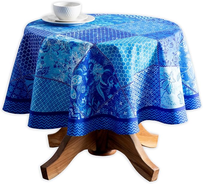 Maison d' Hermine Table Cloth Round Table 100% Cotton 63 Round Inches Tablecloth Reusable Decorative for Dining Kitchen Room Farmhouse Party Home Hotel Restaurant Spring Summer - Indigo Love
