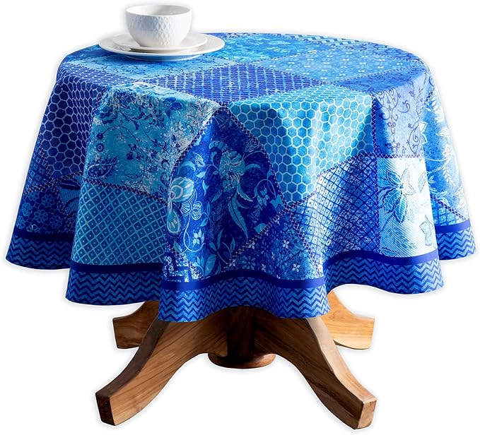Maison d' Hermine Table Cloth Round Table 100% Cotton 69 Round Inches Tablecloth Reusable Decorative for Dining Kitchen Room Farmhouse Party Home Hotel Restaurant Spring Summer - Indigo Love