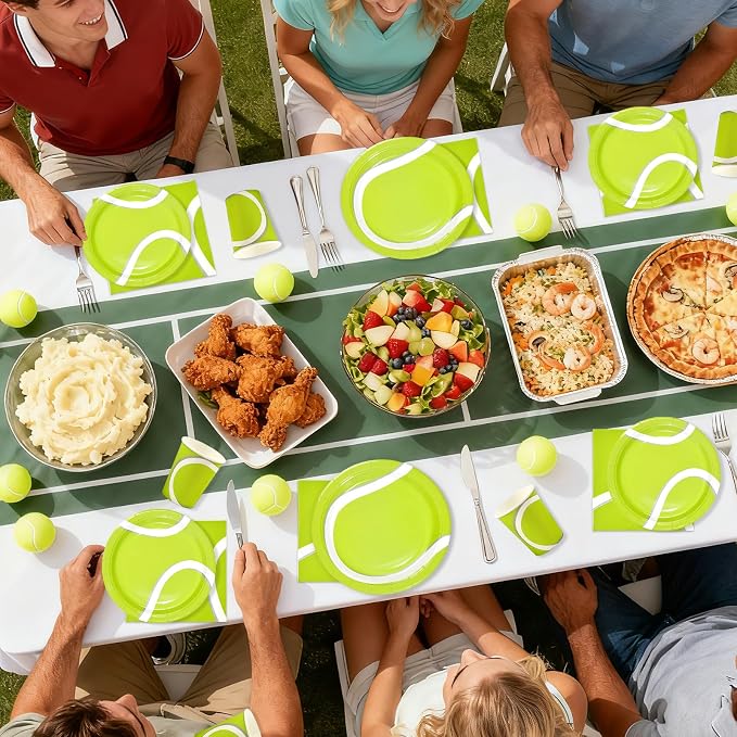 250Pcs Tennis Party Decorations Green Tennis Themed Plates Napkins Cups Forks Disposable Sports Ball Theme Tableware Set for Sports Fans Kids Baby Shower Birthday Picnic Party Supplies Serves 50