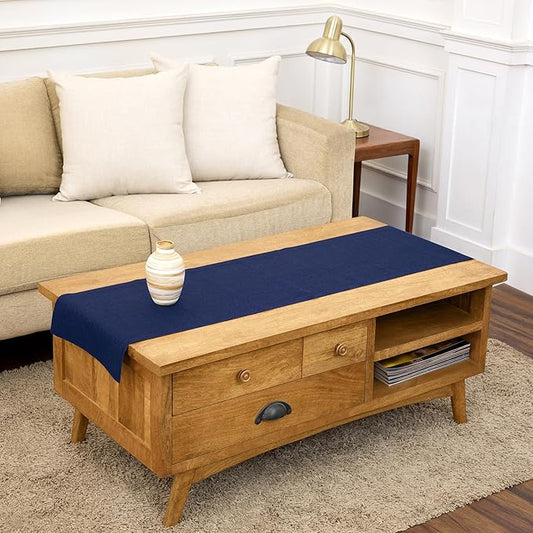 Solino Home Linen Short Table Runner 48 Inches - Athena, 100% Pure Linen Royal Blue Table Runner 14 x 48 Inch Ideal for Dresser and Coffee Tables - Mothers Day