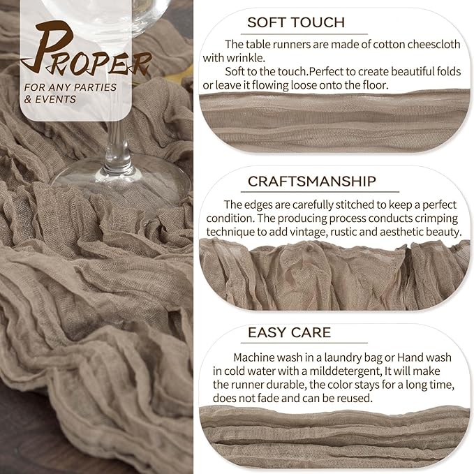 10 Packs Cheesecloth Table Runner Coffee, 10Ft x 35" Rustic Gauze Boho Wedding Table Runner Decoration, Wedding Table Decor Table Cloth for Wedding Party Bridal Shower Table