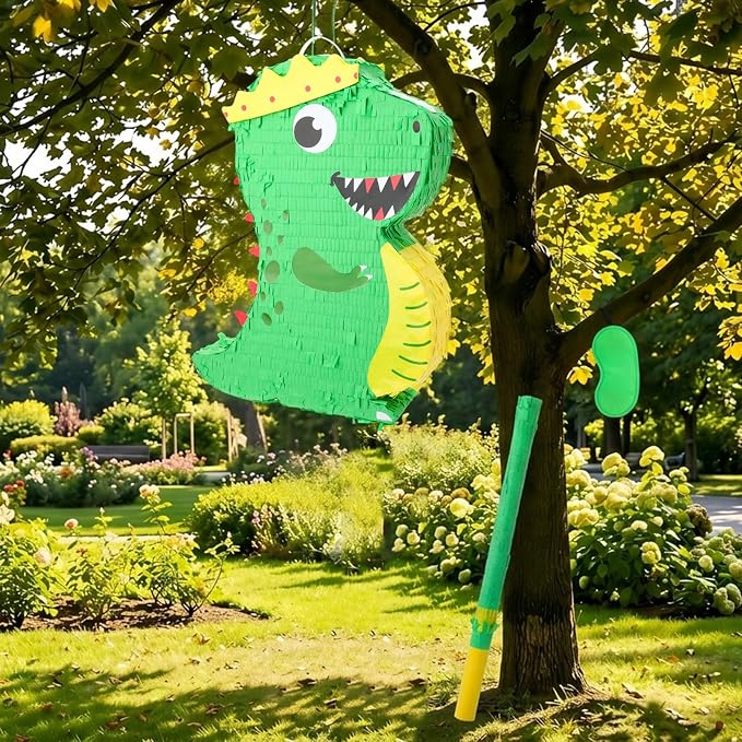 Dinosaur Birthday Party Favors Piñata Set Dino Decoration with Blindfold and Baton, 16 * 12 * 3 Inches, Dragon Pinata Green