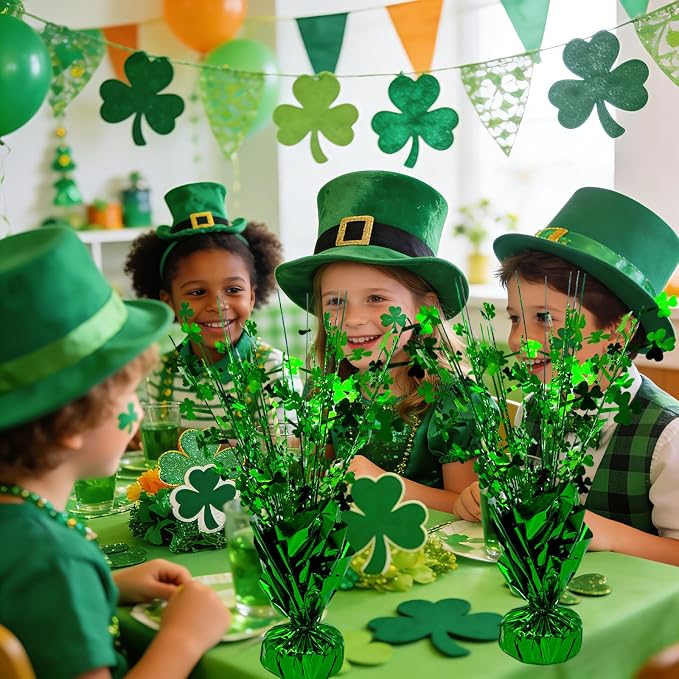 FUBININA 6 PCS St Patrick's Day Decoration Glitter Shamrock Metallic Foil Spray Centerpieces Lucky Clover Green Tabletop Decor for Irish St Patty's Day Birthday Wedding Home Party Supplies