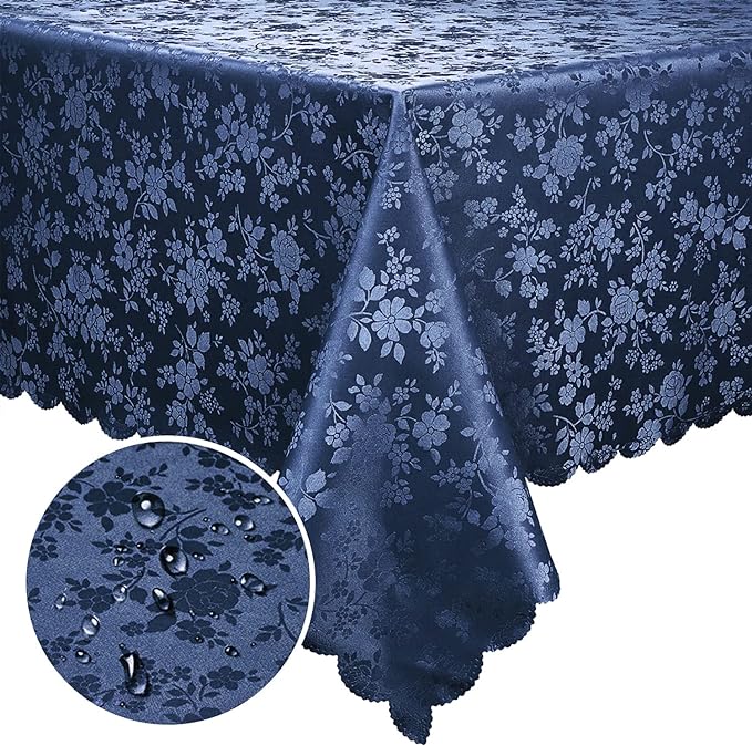 Smiry Rectangle Table Cloth, Waterproof Heavy Duty Vinyl Tablecloths, Wipeable Washable Table Cover for Kitchen and Dining Room (Navy Blue, 70" X 108")