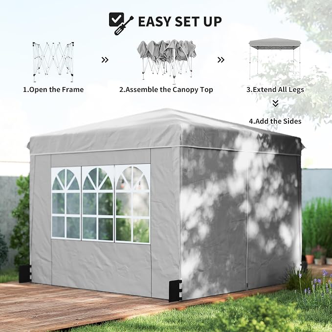 Outsunny 10 x 10 ft Pop Up Canopy Tent with Sidewalls, UPF50+ Outdoor Portable Instant Canopy Shelter with Carry Bag, Sandbags, Adjustable Height for Parties, Events, Camping, Light Gray