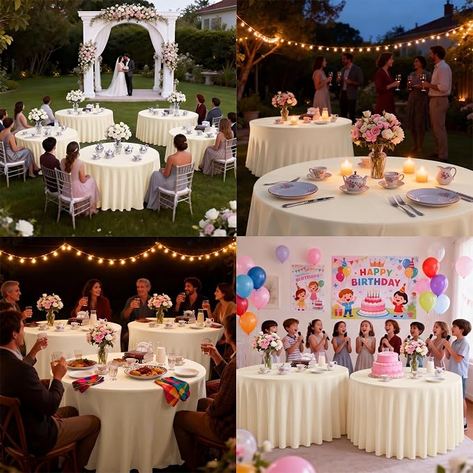 10 Pack Ivroy Round Spandex Tablecloths for 60in Tables, 120 Inch Stretch Fitted Table Skirts, Wrinkle-Free Washable Polyester Covers for Wedding, Banquet & Party