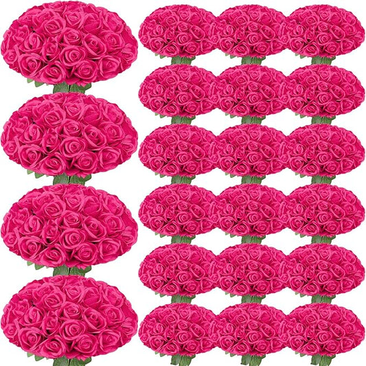 150 Pcs Roses Artificial Flowers,Silk Light Hot Pink Artificial Flowers Fuchsia Petals Long Stem Roses for Wedding Bouquet Home Party Decor