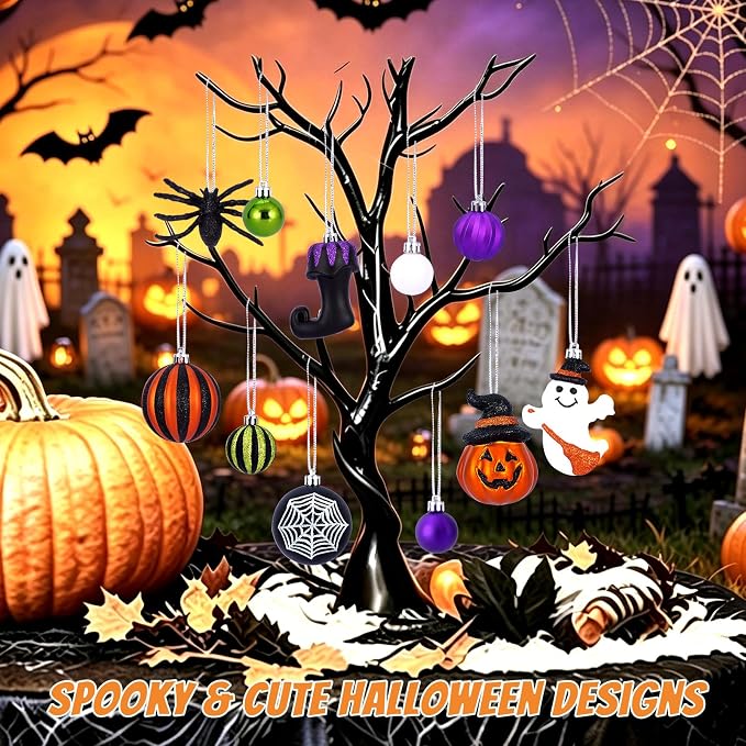50Pcs Halloween Hanging Ball Ornaments, Ornaments Tree Decorations, Shatterproof Plastic Balls for Cute Holiday Party Indoor Home Decor (50Pcs)