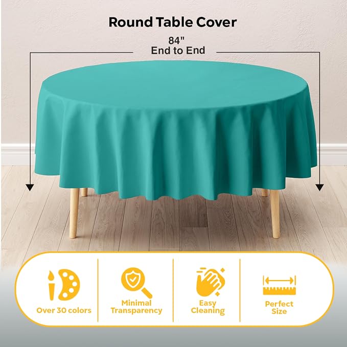 Exquisite Teal Round Tablecloths Plastic Table Cloth Disposable 48 Pack 84" Inch Round Table Cloth Disposable Teal Tablecloths Plastic Tablecloth Indoor/Outdoor Tablecloth Party Supplies