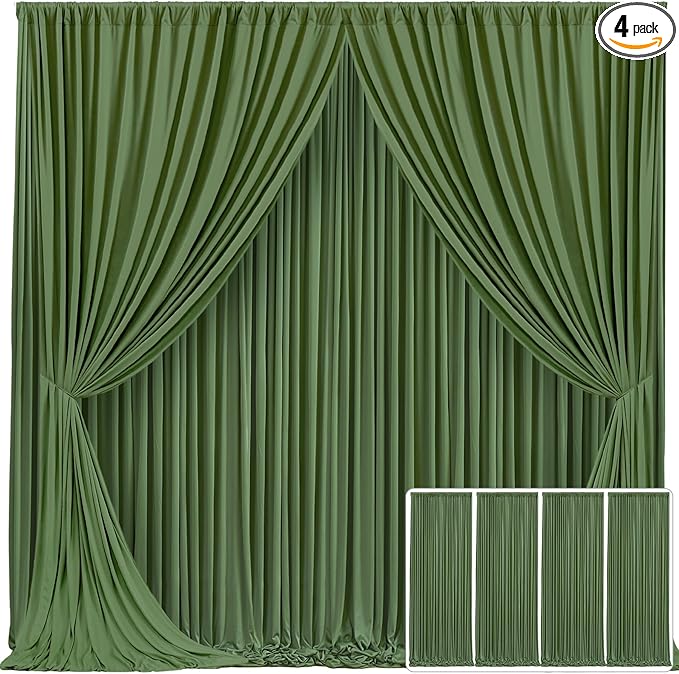 4 Panels Valley Green Backdrop Curtain for Parties Wrinkle Free Dark Green Photo Curtains Backdrop Drapes Fabric Decoration for Baby Shower Birthday Party Photography 20ft(W) x 10ft(H)