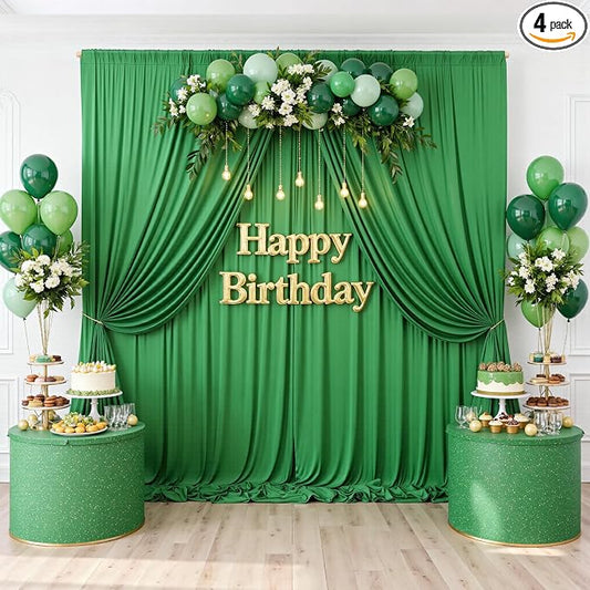 20ftx10ft Wrinkle Free Green Backdrop Curtains for Parties, Silky Polyester Photo Backdrop Drapes 4 Panels 5x10ft Back Drop Cloth for Wedding Birthday Baby Shower Photography Background