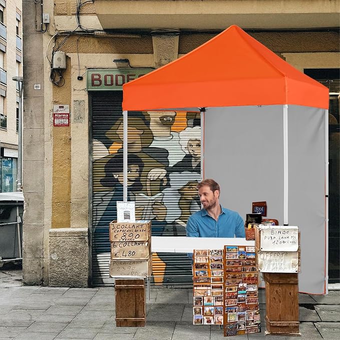 5x5 Pop Up Canopy Tent with Four Sidewalls, Instant Portable Beach Canopy, Outdoor Tent with Carry Bag for Camping, Sports, Tailgating, Events, Orange
