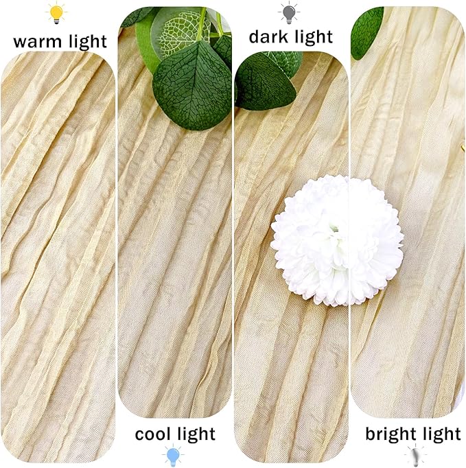 12 Pack Beige Cheesecloth Table Runner 22x120 Inch-Naturally Dyed Colors Sheer Gauze Ivory Cheese Cloth Wedding Table Runner,Rustic Boho Crinkle Fabric, Reception, Bridal Shower,Farmhouse Dining Decor
