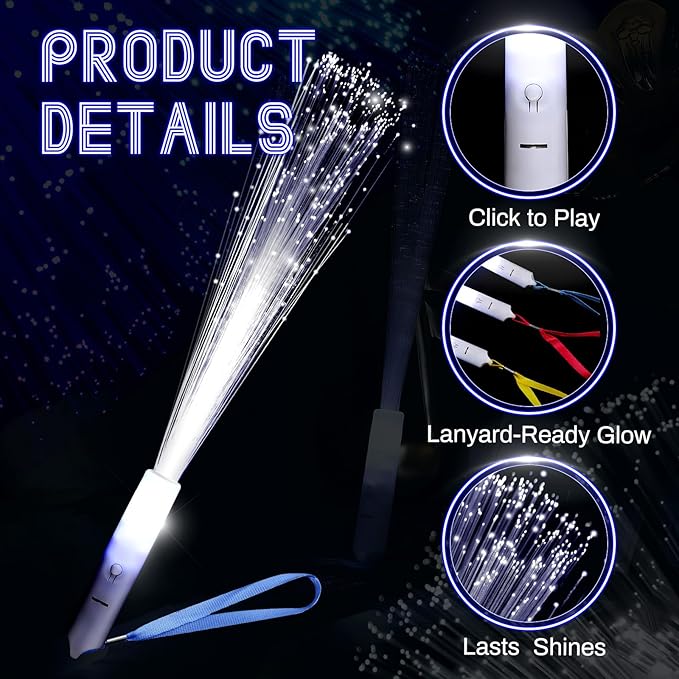 Jecery 144 Pieces White Fiber Optic Wands Bulk LED Wedding Sparklers Send off Light up Wand Sticks with 3 Modes Flashing for Bridal Shower Reception Birthday Glow in the Dark Party Favors Supplies