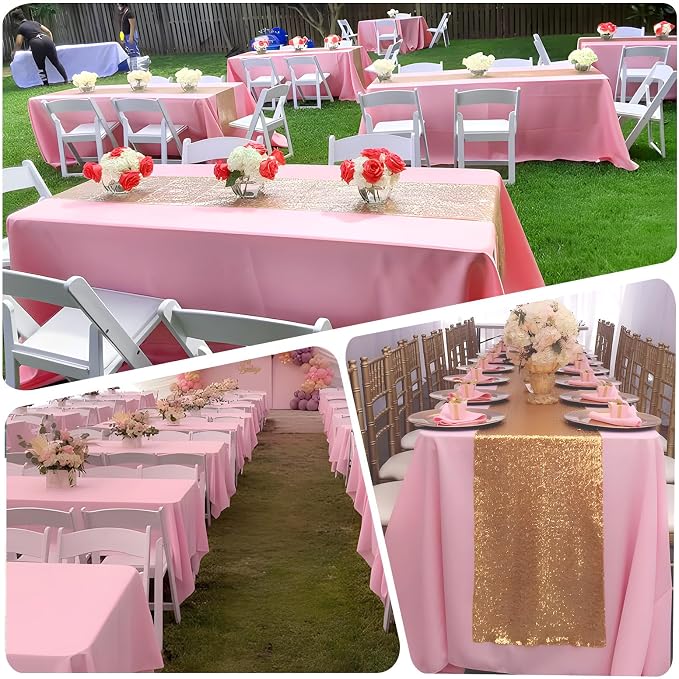 8 Pack Pink Tablecloth 60x126 Inch Rectangle Table Cloth for 8 Foot Rectangle Tables, Wrinkle Resistant Washable Polyester Fabric Rectangular Cover for Dining Banquet Wedding Party