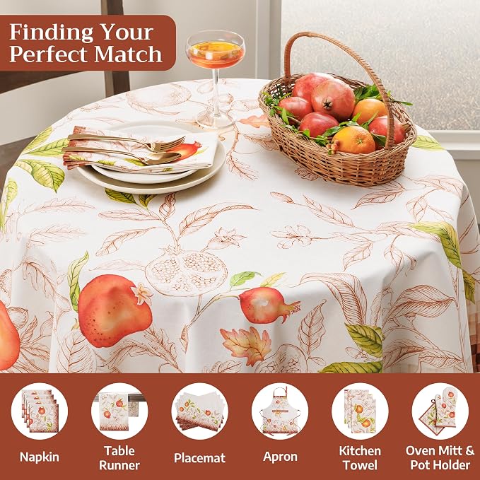 Maison d'Hermine Table Cloth Round Table 100% Cotton 69 Inches Tablecloth Reusable Decorative Everyday Use for Dining Room, Farmhouse, Home, Party, Festive & Wedding - Vintage Harvest
