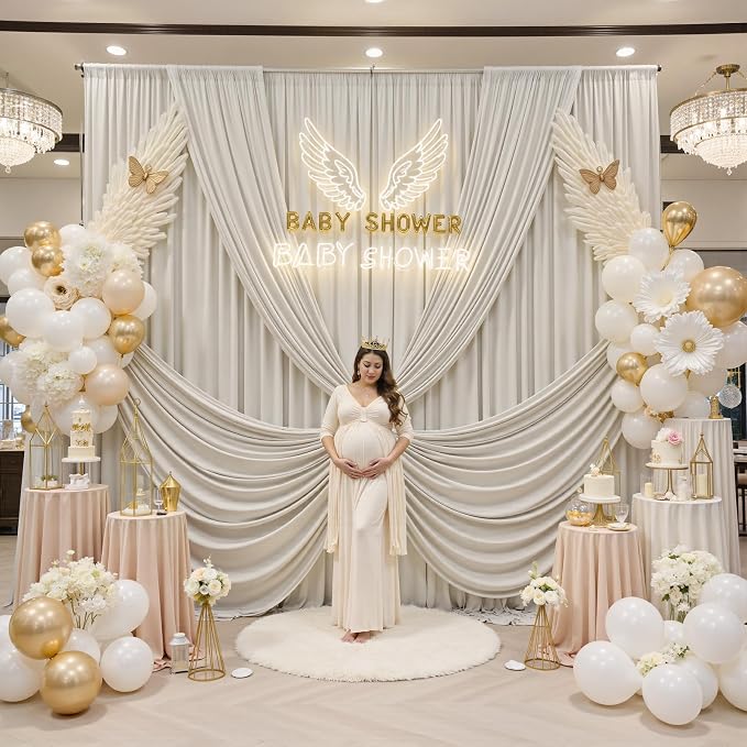 20ftx12ft Wrinkle Free Champagne Backdrop Curtain,4 Panels 12FT Height Wedding Backdrop Drapes,Silky Polyester Back Drop Cloth for Birthday Photography Background Party Backdrop Draping