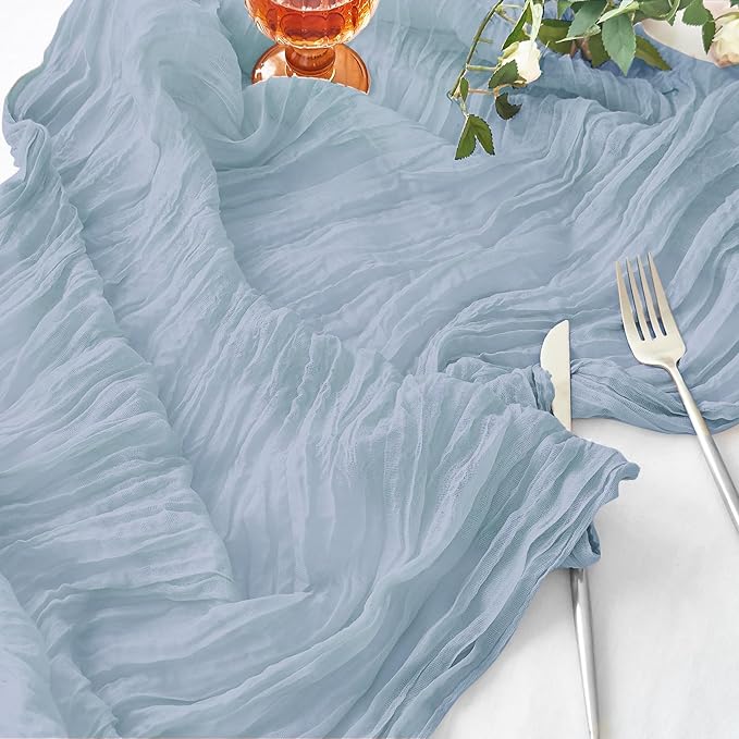 IVAPUPU 1 Pcs Cheesecloth Table Runner - 10ft Dusty Blue Spring Boho Gauze Cheese Cloth Table Runners for Baby Shower Decorations Wedding Party Garden Farmhouse