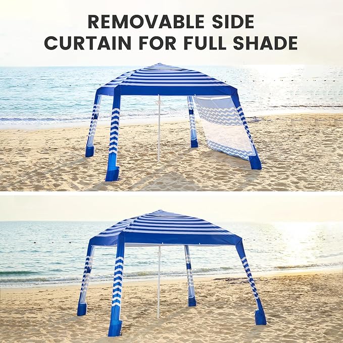 Zeraty Beach Cabana 8'×8', Portable Beach Canopy with Side Wall, UPF 50+ Silver-Coated Beach Tent Sun Shelter Easy Pop Up, Wind Resistant Adjustable Height Beach Umbrella Tent for Family, Navy Blue