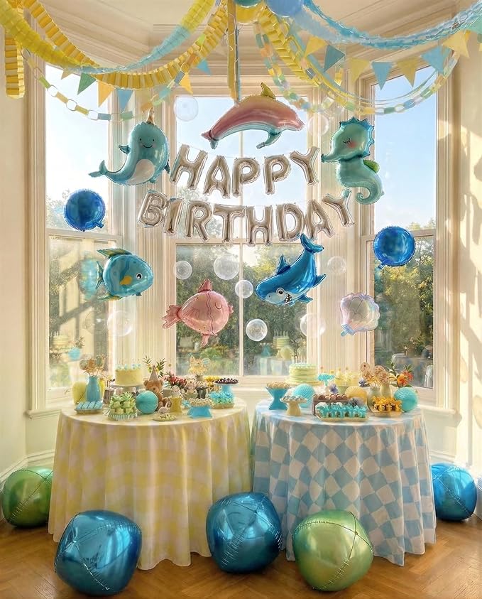 41 PCS Happy Birthday Under the Sea Foil Balloon Party Decorations Kit for Kids Birthday, Sea Animal Ocean Theme All-In-One Party Supplies with Birthday Banner for Boys Girls Kids