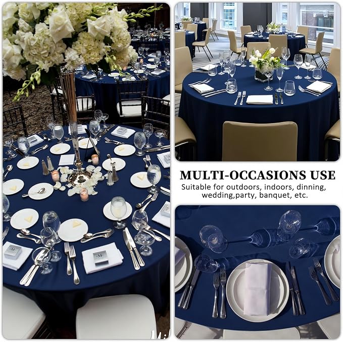 8 Pack Navy Blue Round Tablecloth 90 Inch Blue Table Cloth Stain and Wrinkle Resistant Round Navy Tablecloths Reusable and Washable Polyester Fabric Table Covers for Buffet Wedding Party and Banquet