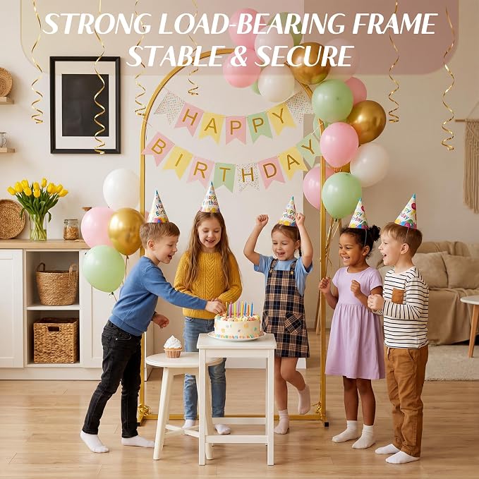 Toolterritary 6.6 FT Wedding Arch Backdrop Stand, Stable Heavy Duty Metal Wedding Arch Frame for Ceremony, Reinforced Balloon Arch Stand for Birthday Party & Baby Shower, Gold