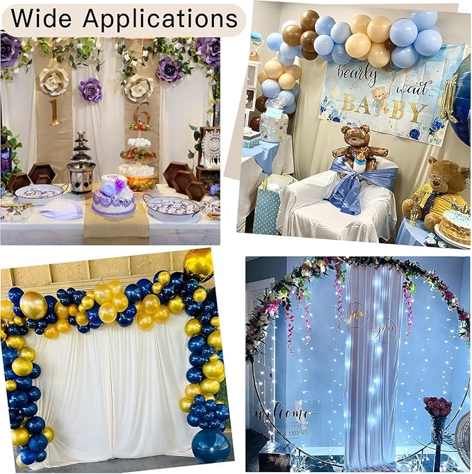 60ft x 10ft Wrinkle Free Ivory Backdrop Curtain for Parties, 12 Panels 5x10ft Silky Polyester Ivory Wedding Backdrop Drapes Photo Back Drop Cloth for Birthday Baby Shower Photography Background