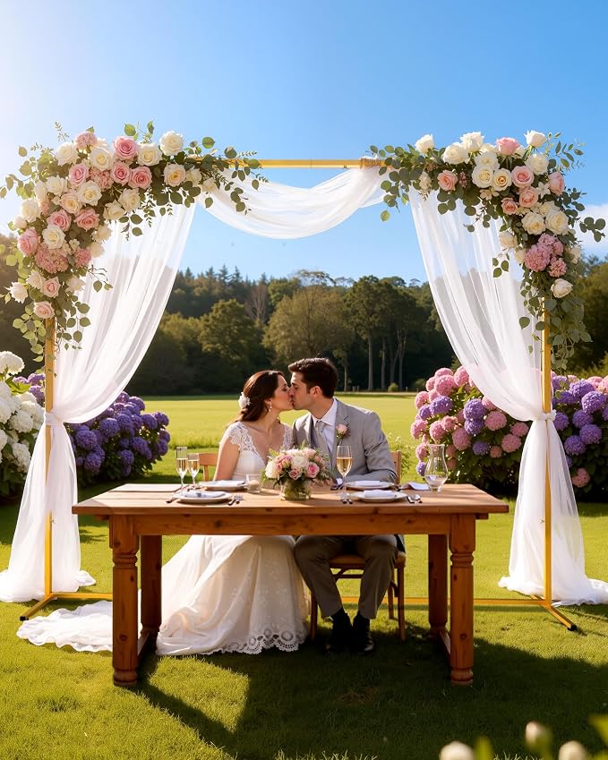 Pureegg Square Backdrop Stand - 6.6FT Gold Balloon Arch Stand with Adjustable Leveling Feet, Easy-to-Assemble Metal Wedding Arch for Wedding Decor, Parties