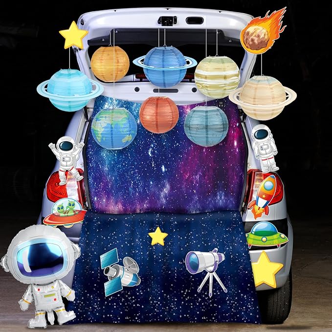 Naozinebi Halloween Space Trunk Car Decoration Kit Solar System Decor Star Astronaut Party Supply Halloween Car Outdoor Decor for Church Cars Archway Garage Door Haunted House Decoration
