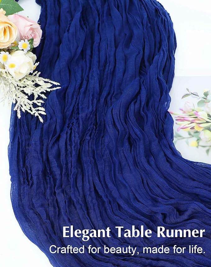 Royal Blue Cheesecloth Table Runner 21x120 Inch Gauze Table Runners Reusable Polyester 10ft Boho Rustic Cheese Cloth Table Runner for Wedding Party Baby Shower Birthday