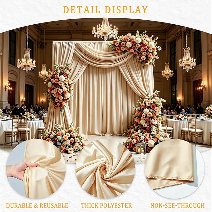 Gallety Warm Ivory Backdrop Curtain for Wedding, Polyester Photography Backdrop Drapes - 30FT x 10FT Wedding Backdrops with Rod Pockets for Children's Party,Birthday,Event,Graduation Party Decor