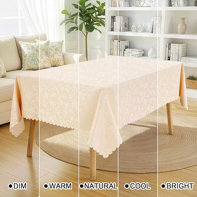 Smiry Rectangle Table Cloth, Waterproof Heavy Duty Vinyl Tablecloths, Wipeable Washable Table Cover for Kitchen and Dining Room (Beige, 70" X 108")