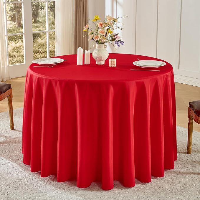 Round Tablecloth 120 Inch Tablecloth 2 Pack Red Table Cloths Washable Decorative Linen Polyester TableClothes Cover for Dining Table Banquets Buffet Parties and Wedding