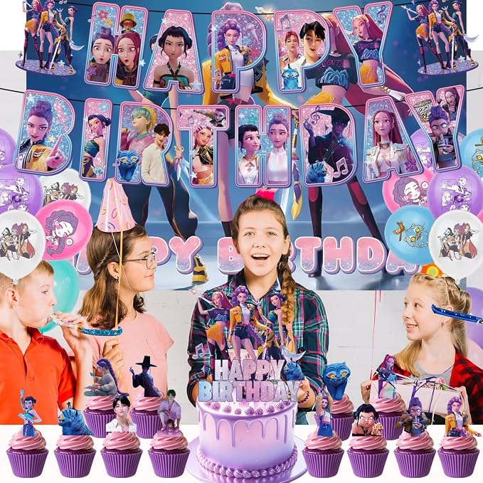 Birthday Decoration Set, Including Banners, Backdrops, Balloons, Hanging Swirl Decorations, Cupcake Toppers, Suitable For Boys' And Girls' Themed Parties Style A