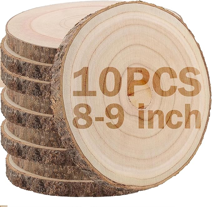 Wood Slices,Wood Slices for Centerpieces Table Decorations,Unfinished Rounds Wood for Crafts,Wood Slice for Rustic Wedding Decoration Projects, Natural Paulownia Wooden Slabs (8-9 inch 10 Pcs)
