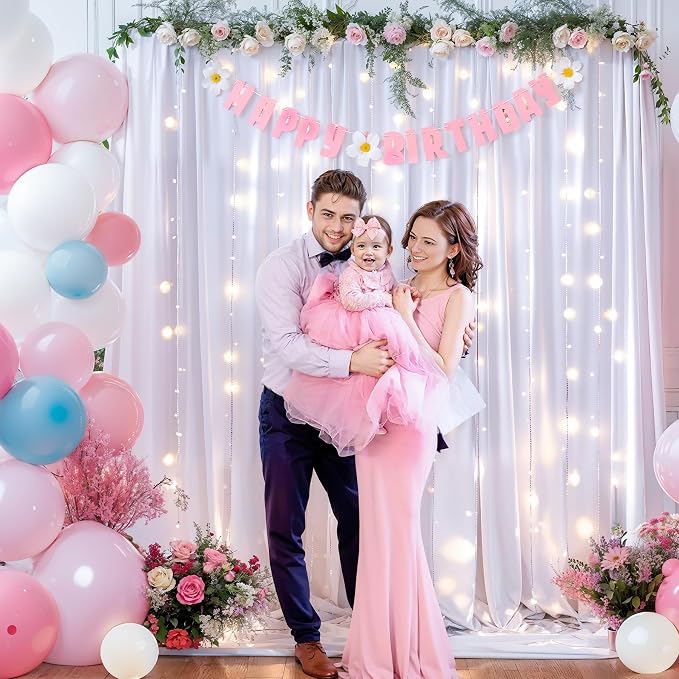 White Backdrop Curtains with Lights for Parties,10x10FT Wrinkle Free Wedding Photo Backdrop Curatin Drapes Fabric for Baby Shower Birthday Ceremony Reception Home Party Decorations-5ft x 10ft,2 Panels
