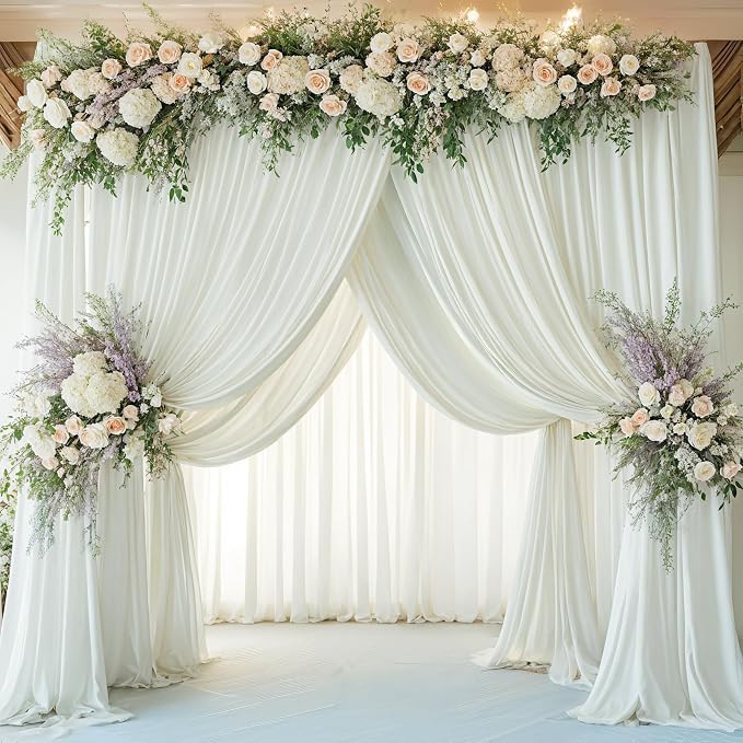 12 Panels 5x15ft Ivory Backdrop Curtains for Parties, Wrinkle Free Polyester Ivory Photo Backdrop Drapes 15 ft Long Back Drop Cloth Drapery for Wedding Birthday Photography Background