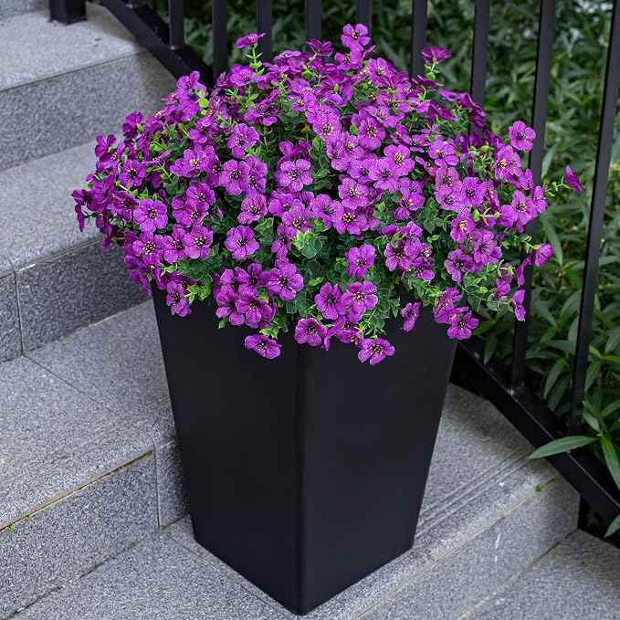 Lnoicy 20 Bundles Artificial Flowers for Outdoor Fake Plants for Spring Decoration,Faux Eucalyptus Flowers for Planter UV Resistant Lifelike for Home Porch Garden（Fuchsia）